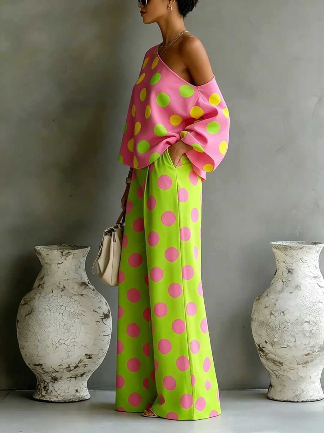 Chiara™ | Set a Pois Colorato con Pantaloni Larghi
