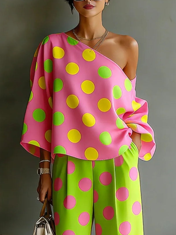 Chiara™ | Set a Pois Colorato con Pantaloni Larghi