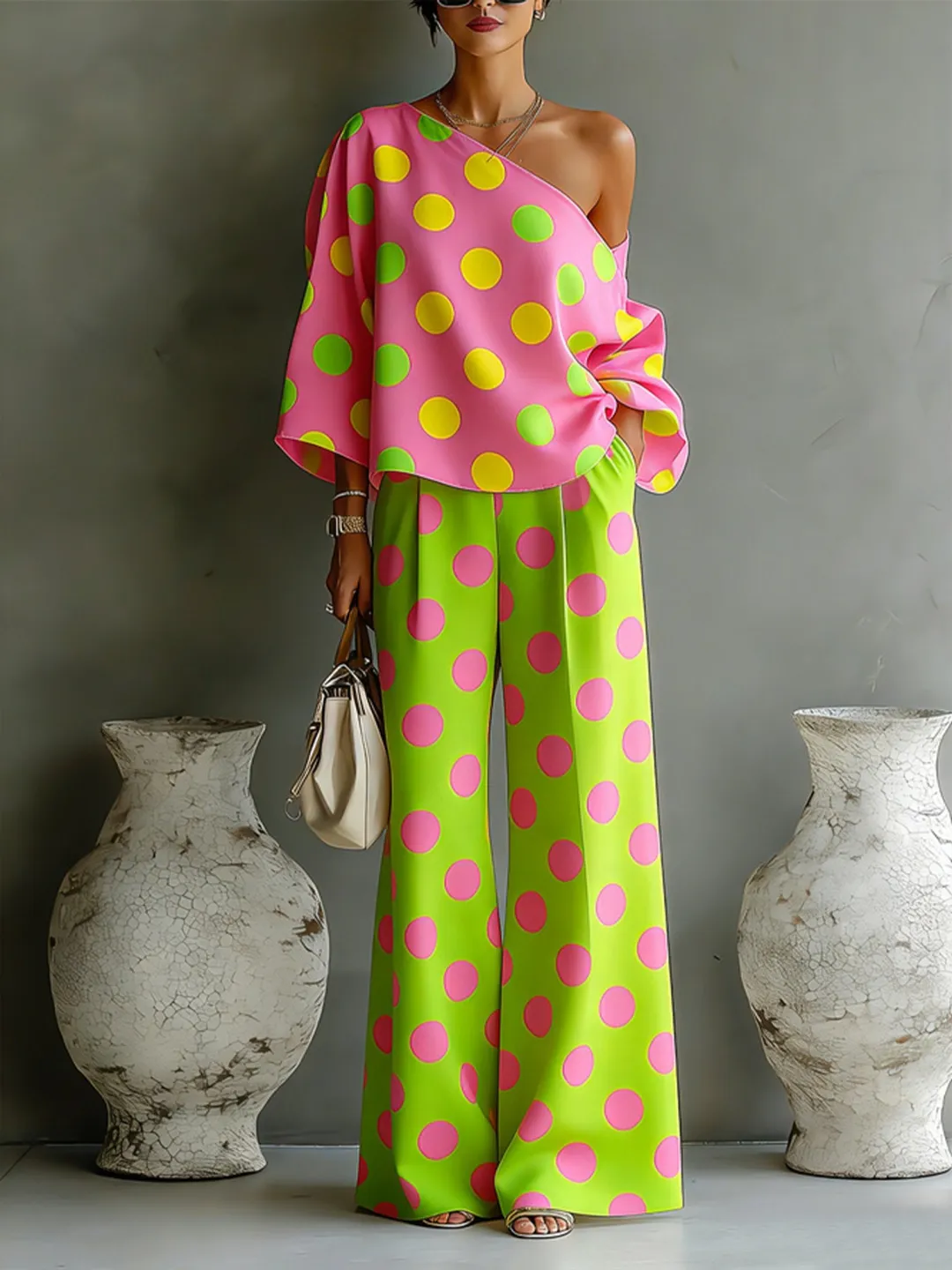 Chiara™ | Set a Pois Colorato con Pantaloni Larghi