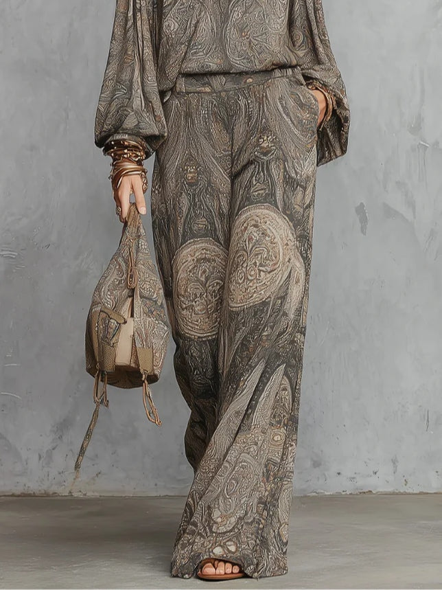 Sofia™ | Set Paisley Grigio Top e Pantaloni Larghi