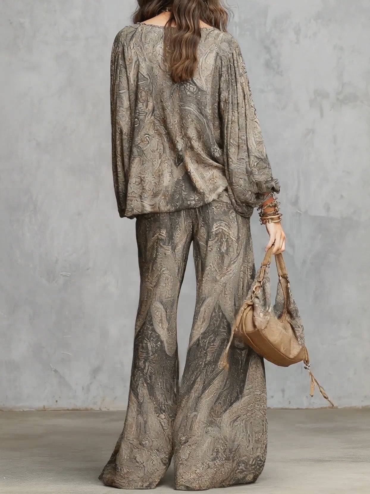 Sofia™ | Set Paisley Grigio Top e Pantaloni Larghi