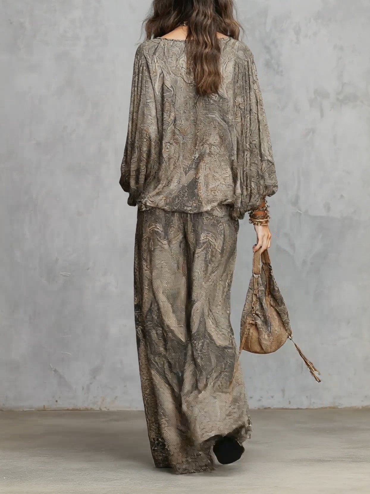 Sofia™ | Set Paisley Grigio Top e Pantaloni Larghi