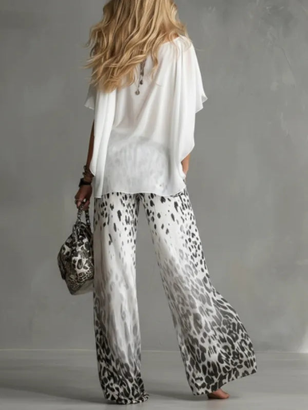 Chiara™ | Set T-Shirt Bianca e Pantaloni Leopardati in Chiffon