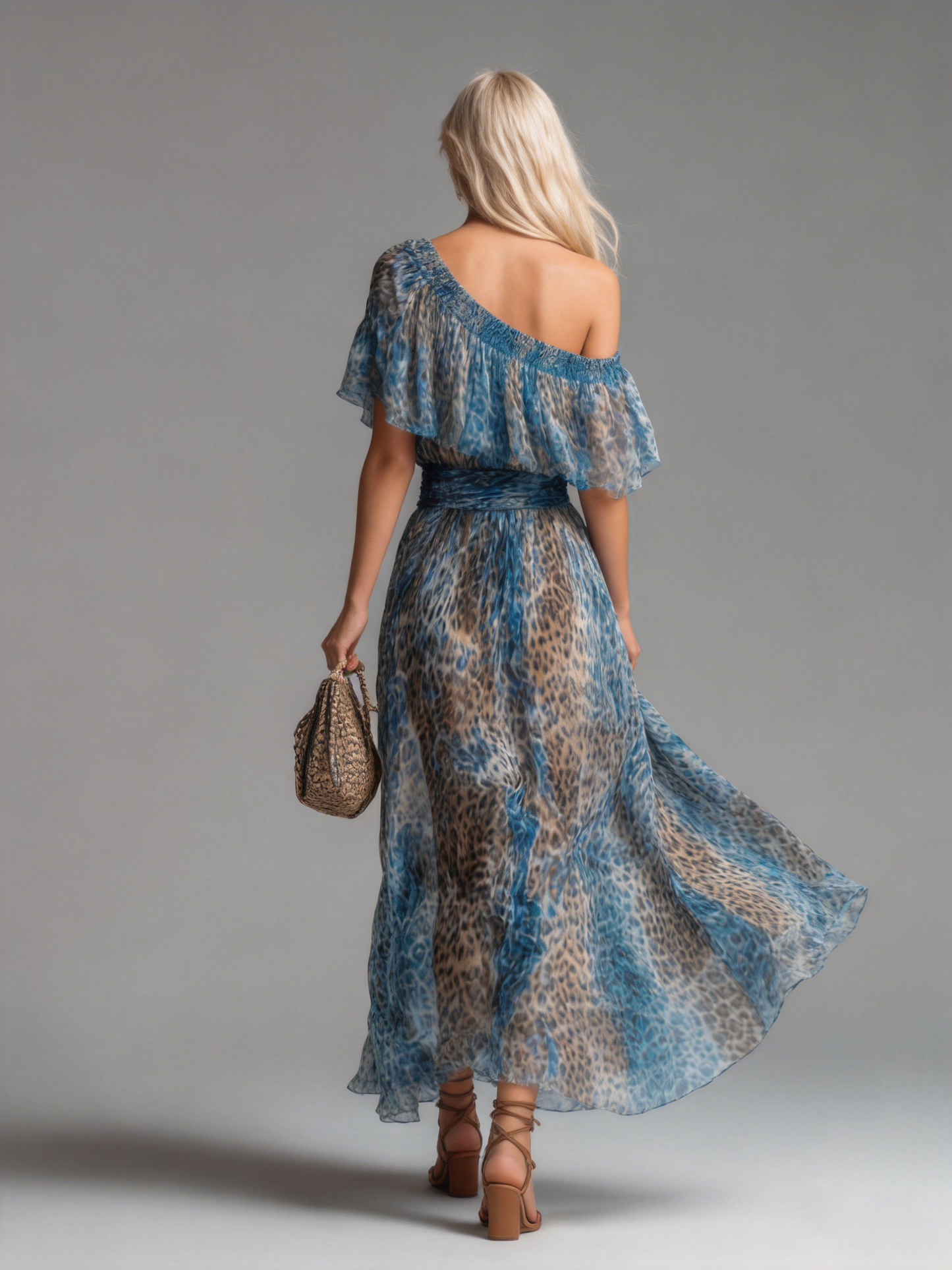 Giulia™ | Abito Lungo in Chiffon Leopardato con Spalle Scoperte
