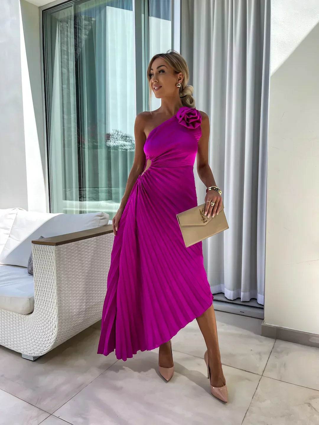 Eya™ | Elegante Abito Maxi Floreale a Spalla Unica