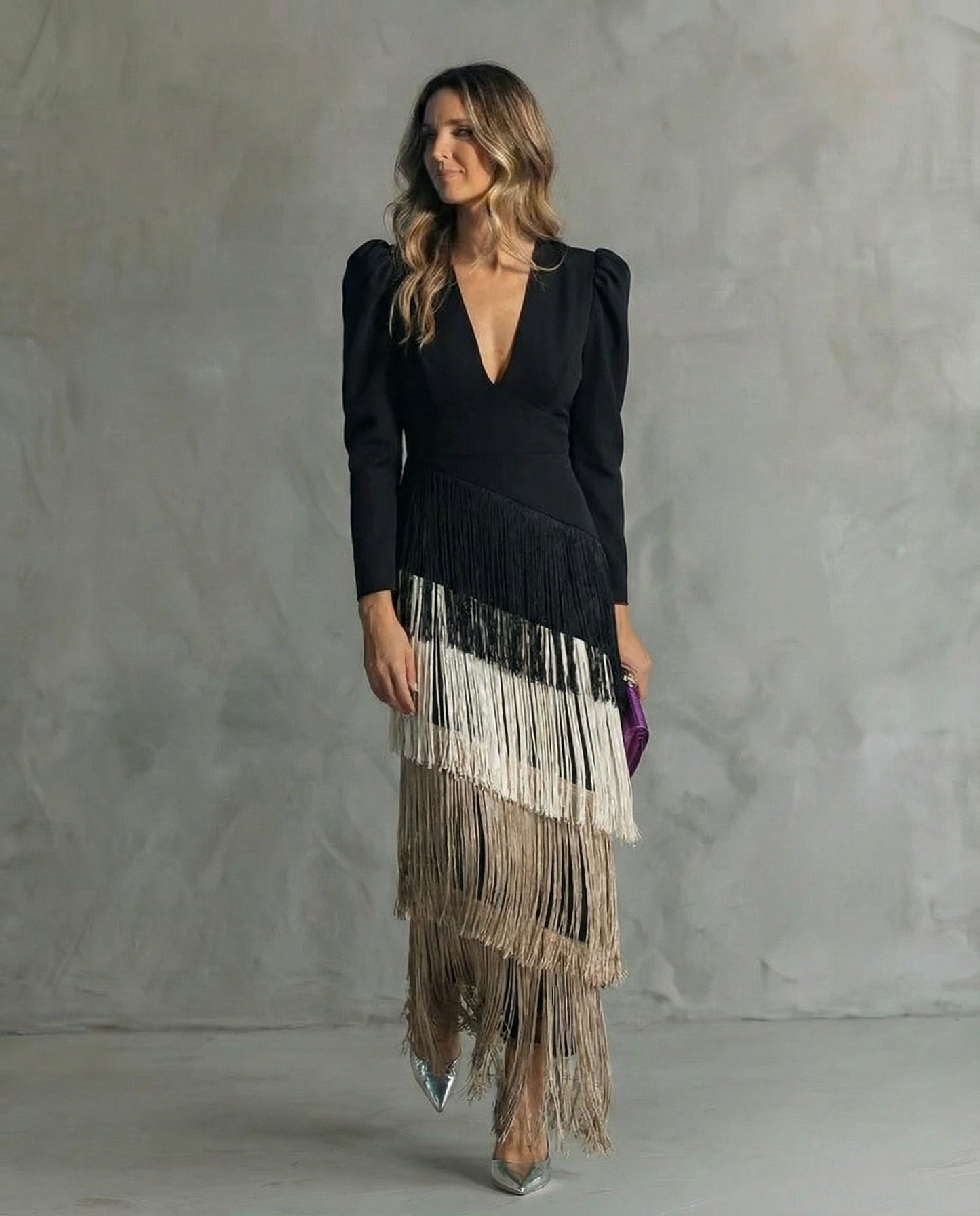 Chiara - Abito elegante con maniche a frange