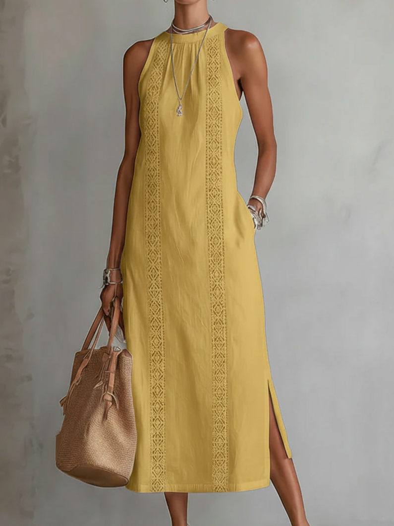 Giulia™ | Abito Midi Ricamato con Collo alla Coreana